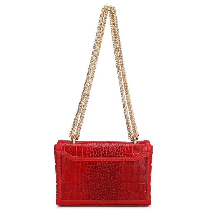 Small Croco Leather Shoulder Bag - Tomato