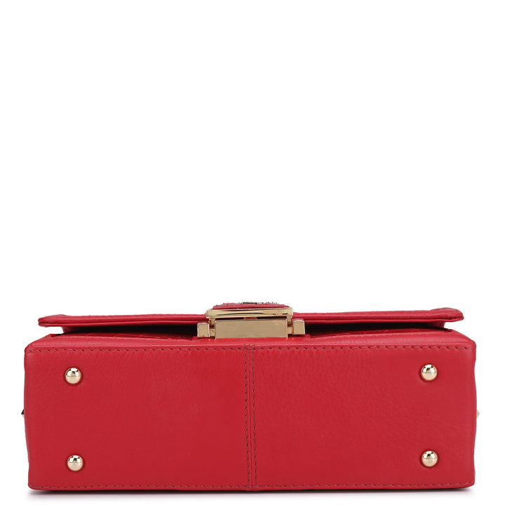 Small Croco Leather Shoulder Bag - Tomato