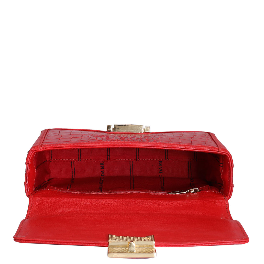 Small Croco Leather Shoulder Bag - Tomato