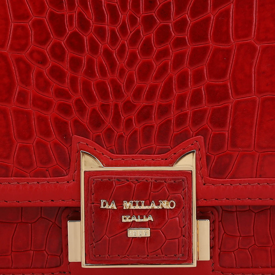 Small Croco Leather Shoulder Bag - Tomato
