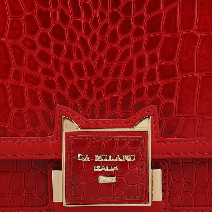 Small Croco Leather Shoulder Bag - Tomato