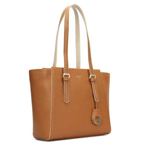 Medium Wax Leather Tote - Caramel