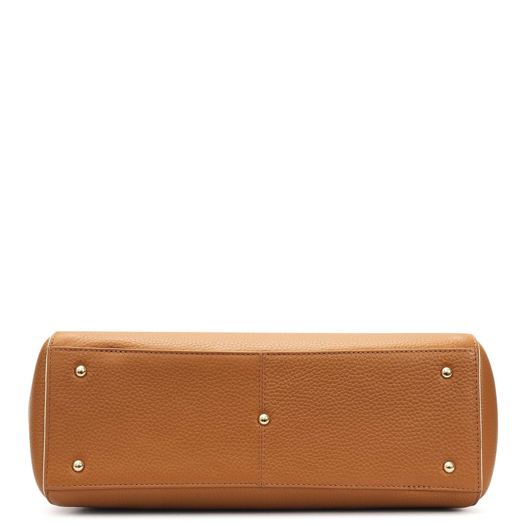 Medium Wax Leather Tote - Caramel