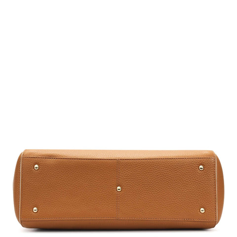 Medium Wax Leather Tote - Caramel