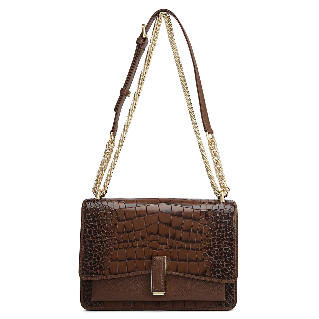 Small Croco Franzy Leather Shoulder Bag - Date