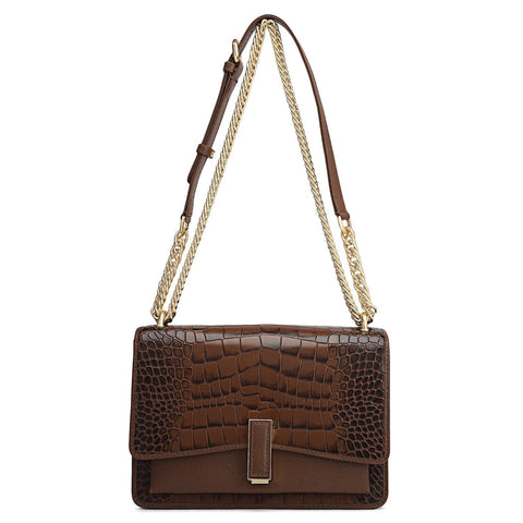 Small Croco Franzy Leather Shoulder Bag - Date