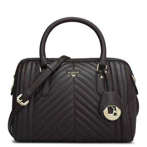 Da Milano Women's Leather Satchel Bag - Medium Quilting - Chocolate
