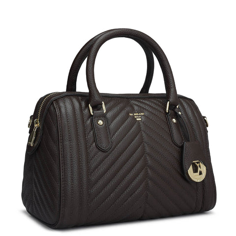 Da Milano Women's Leather Satchel Bag - Medium Quilting - Chocolate