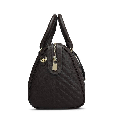 Da Milano Women's Leather Satchel Bag - Medium Quilting - Chocolate