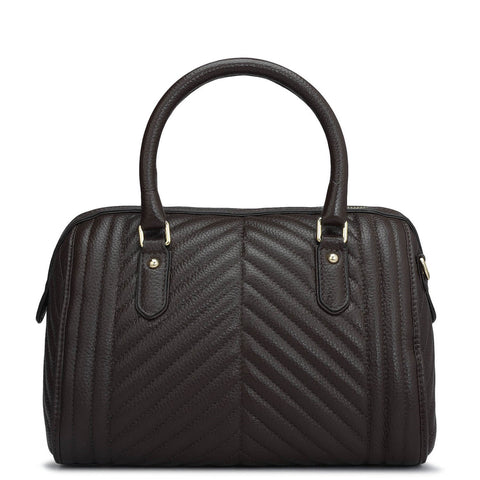 Da Milano Women's Leather Satchel Bag - Medium Quilting - Chocolate
