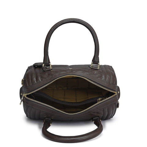 Da Milano Women's Leather Satchel Bag - Medium Quilting - Chocolate