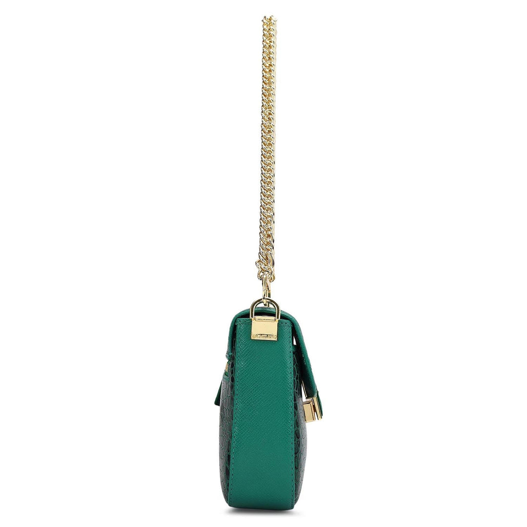 Small Croco Leather Shoulder Bag - Sea Weed