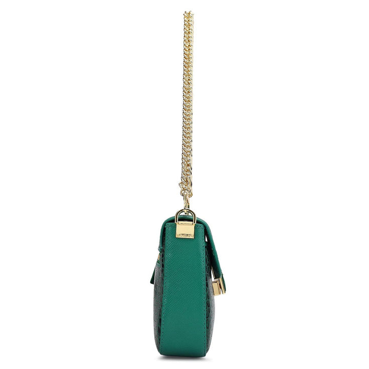 Small Croco Leather Shoulder Bag - Sea Weed