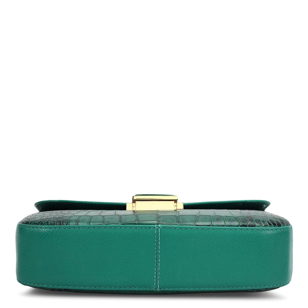 Small Croco Leather Shoulder Bag - Sea Weed