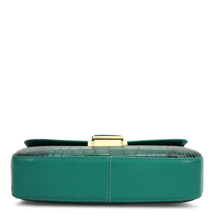 Small Croco Leather Shoulder Bag - Sea Weed