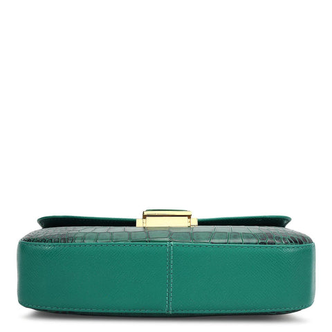 Small Croco Leather Shoulder Bag - Sea Weed