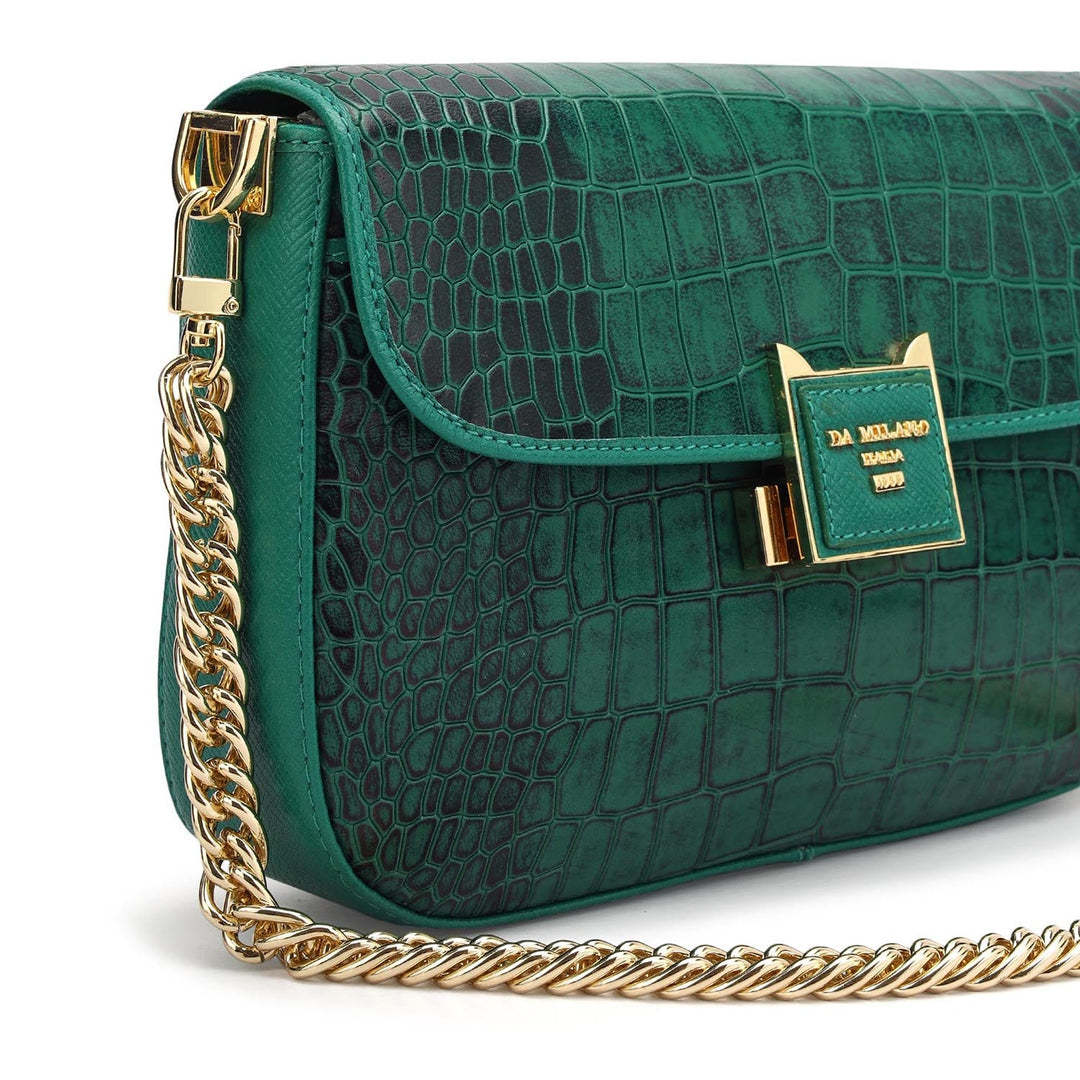 Small Croco Leather Shoulder Bag - Sea Weed