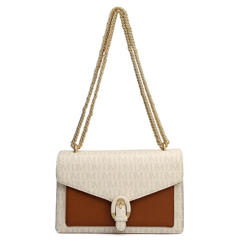 Small Monogram Plain Leather Shoulder Bag - Marshmallow