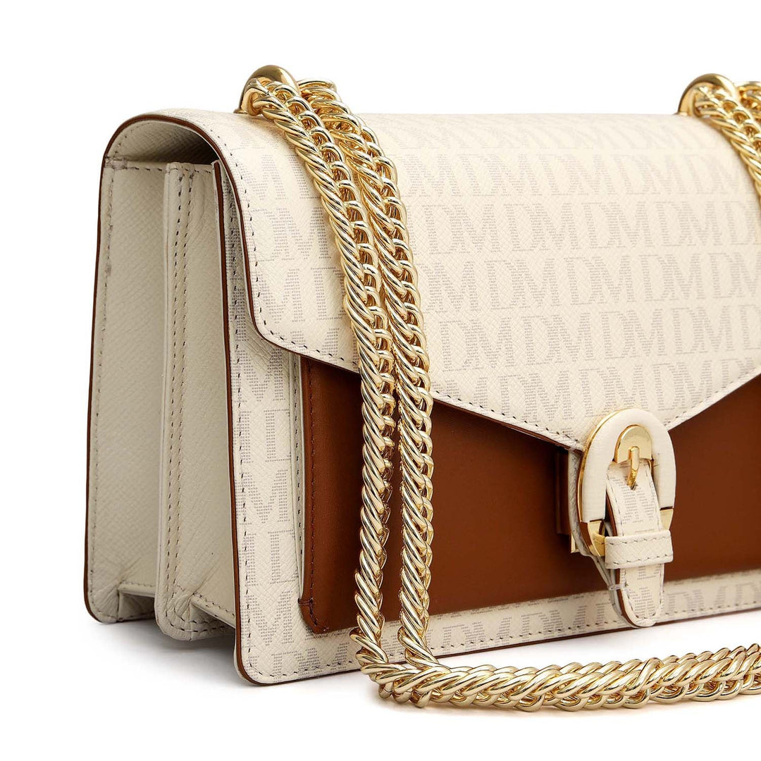 Small Monogram Plain Leather Shoulder Bag - Marshmallow