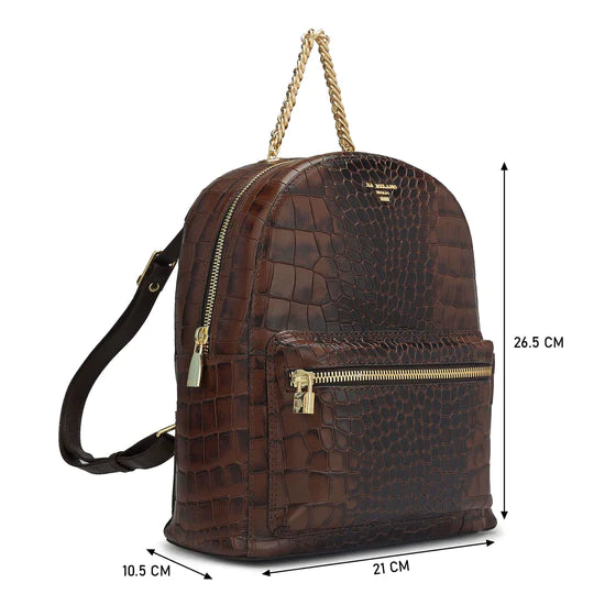 Croco Leather Backpack - Brown