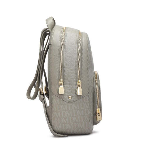 Monogram Franzy Leather Backpack - Stone Grey