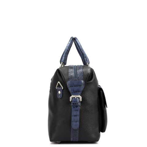 Wax Croco Leather Luggage - Black