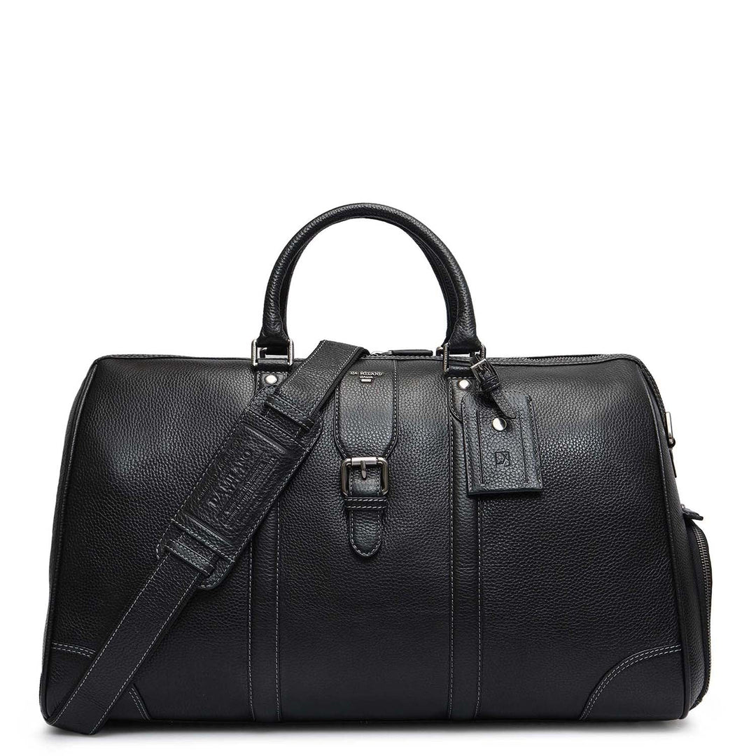Wax Leather Luggage with Shoe Compartment - Black