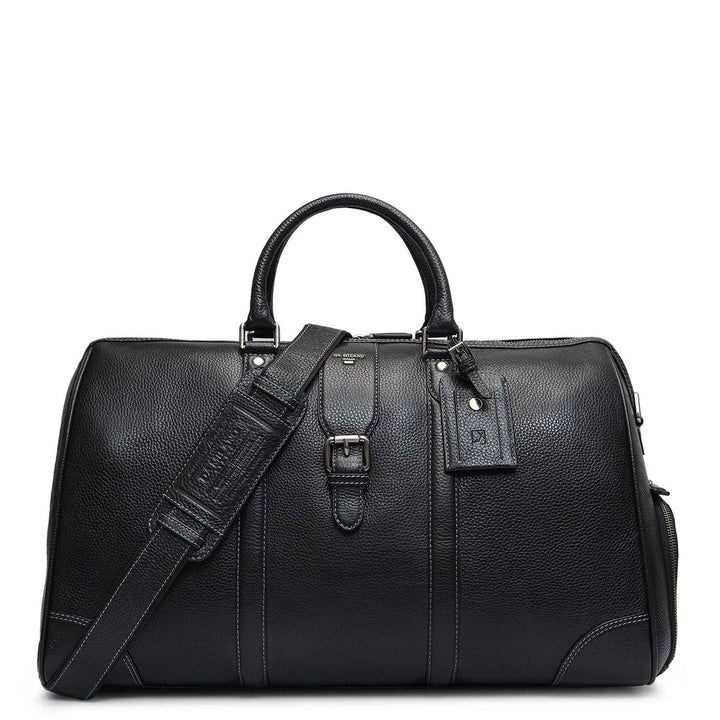 Wax Leather Luggage with Shoe Compartment - Black