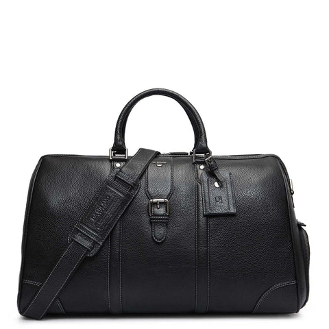 Wax Leather Luggage with Shoe Compartment - Black
