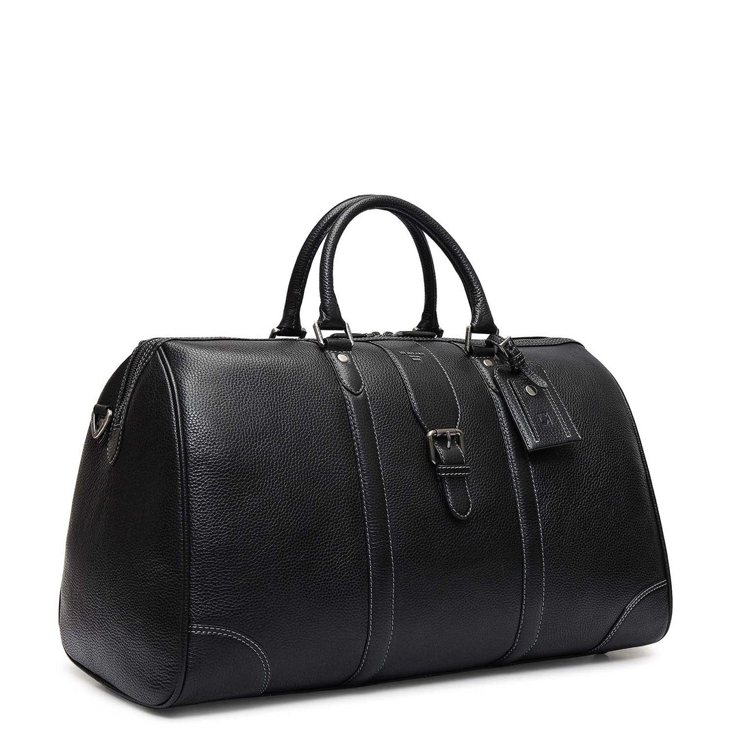 Wax Leather Luggage with Shoe Compartment - Black