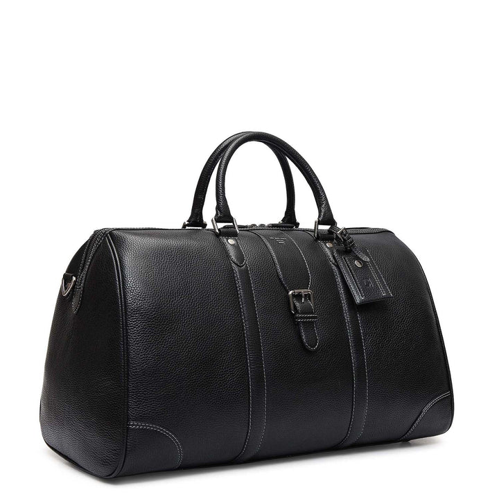 Wax Leather Luggage with Shoe Compartment - Black