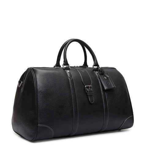 Wax Leather Luggage with Shoe Compartment - Black