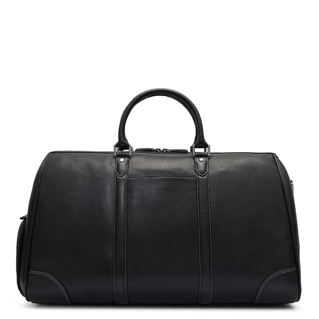 Wax Leather Luggage with Shoe Compartment - Black