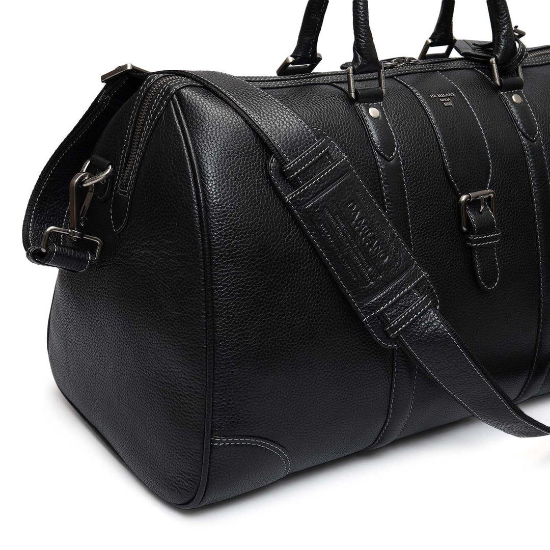 Wax Leather Luggage with Shoe Compartment - Black