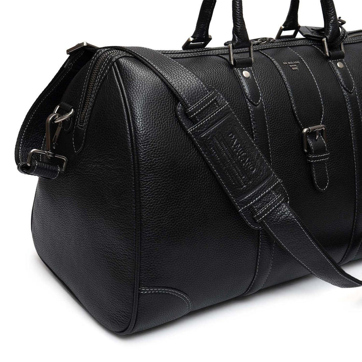 Wax Leather Luggage with Shoe Compartment - Black