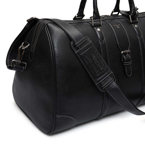 Wax Leather Luggage with Shoe Compartment - Black