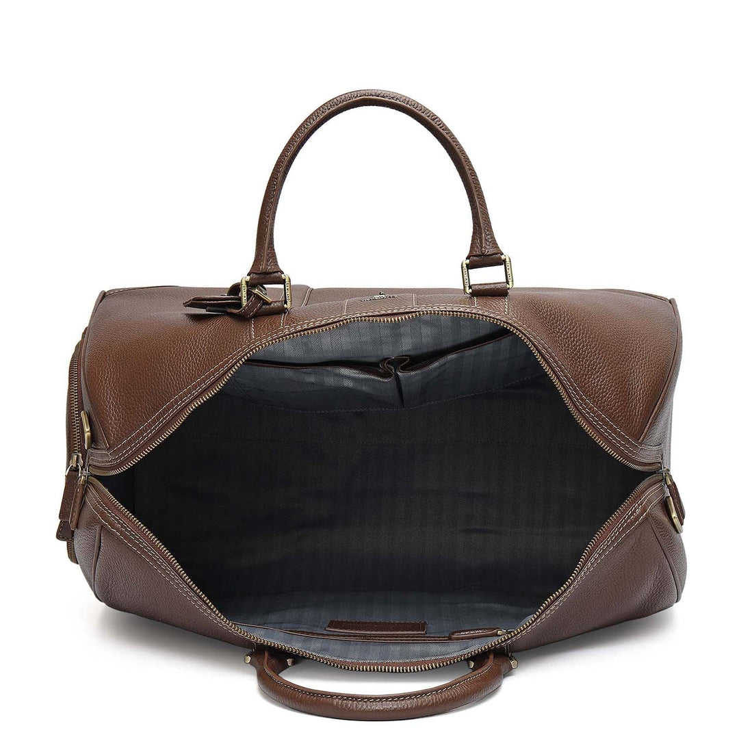 Wax Leather Luggage with Shoe Compartment - Mocha