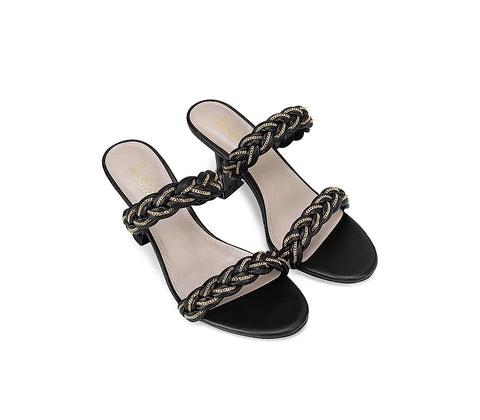 Black Braided Strap Heels