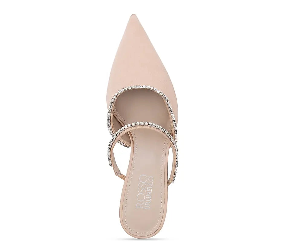 Beige Pointed Toe Studded Pumps