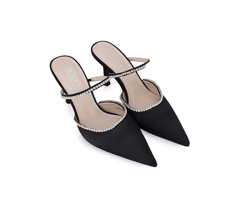 Black Pointed Toe Studded Pumps