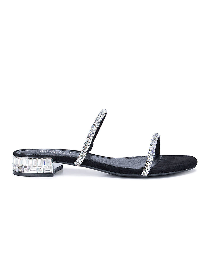 Black Embellished Strappy Flats