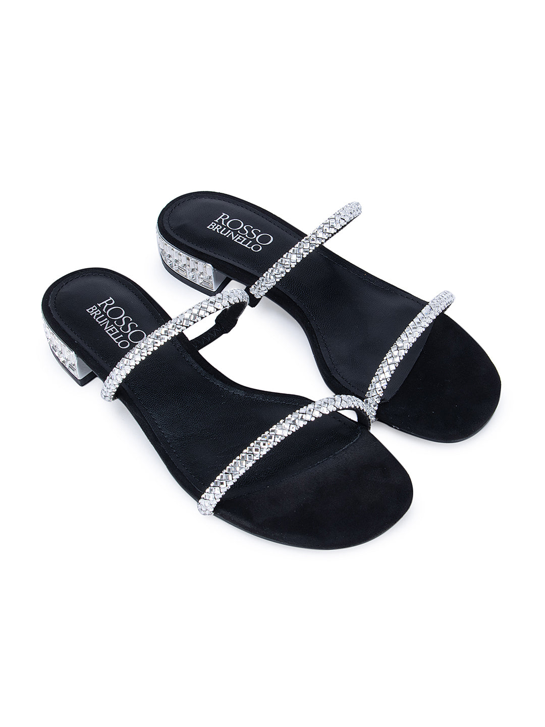 Black Embellished Strappy Flats