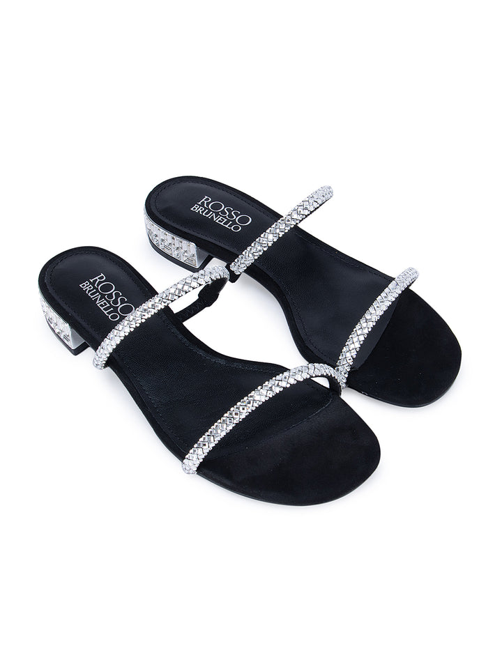 Black Embellished Strappy Flats