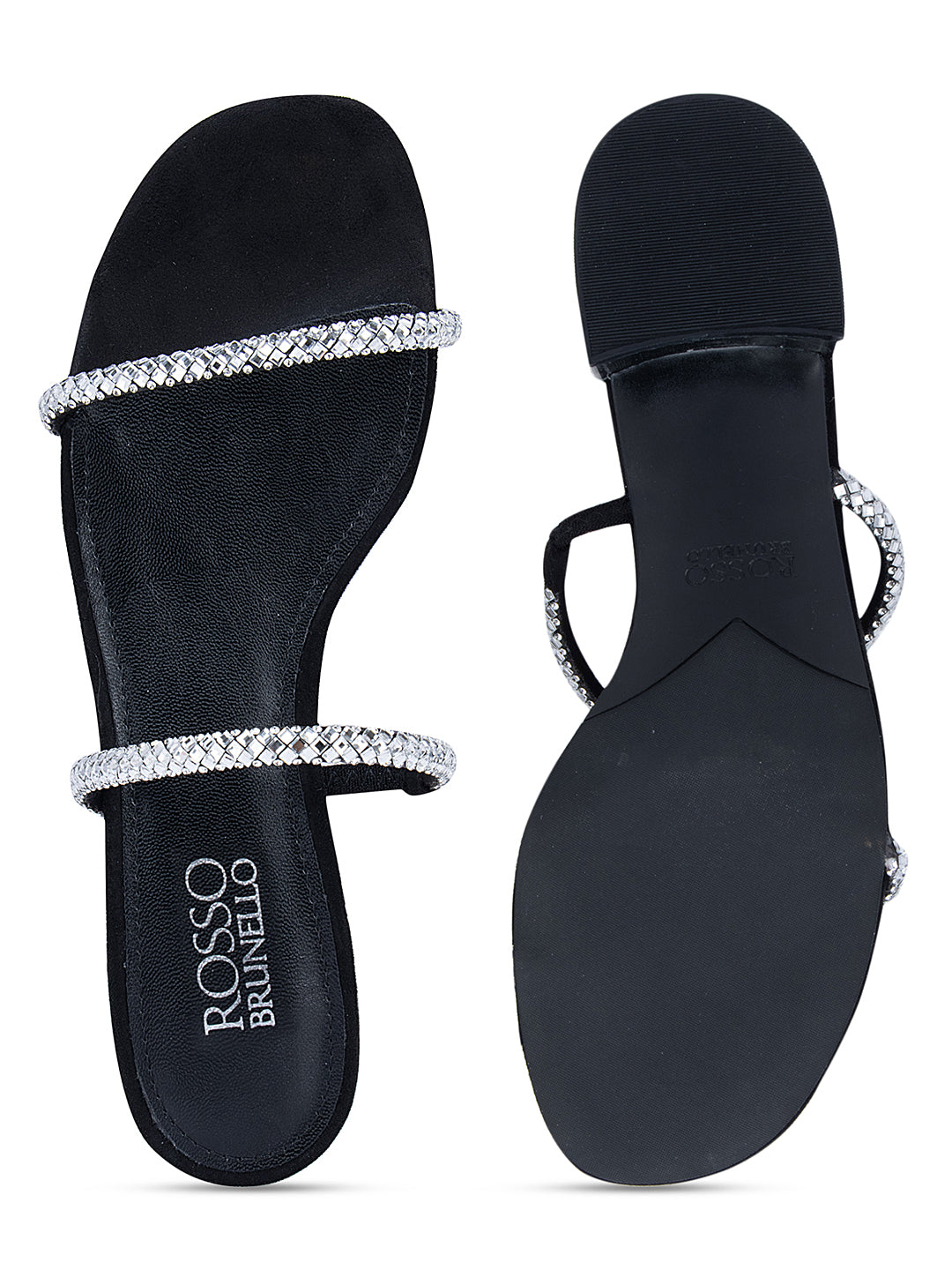 Black Embellished Strappy Flats