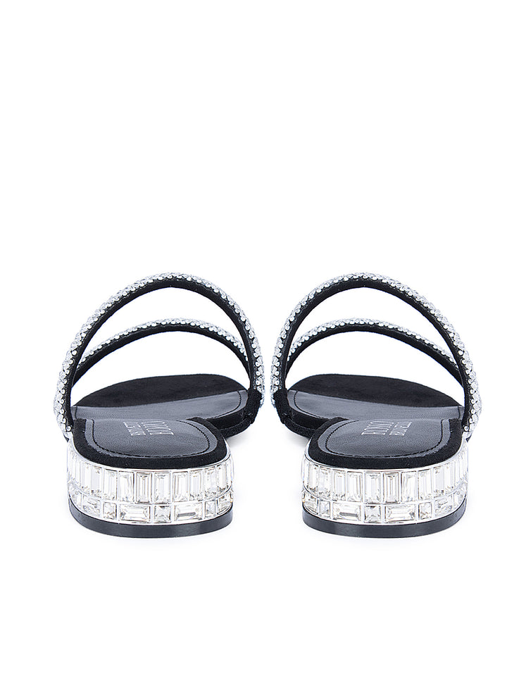 Black Embellished Strappy Flats