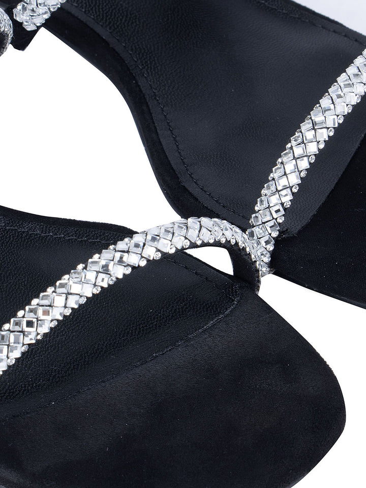 Black Embellished Strappy Flats