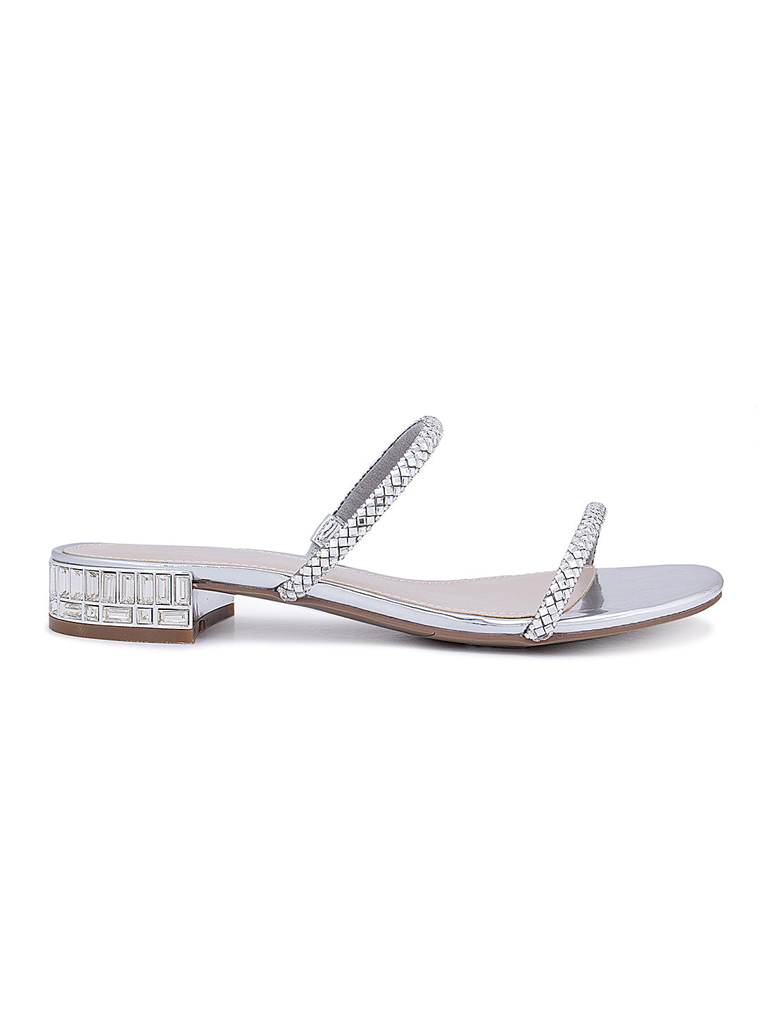 Silver Embellished Strappy Flats