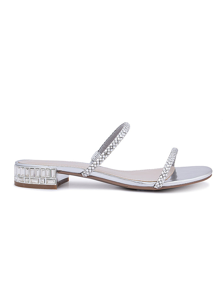 Silver Embellished Strappy Flats