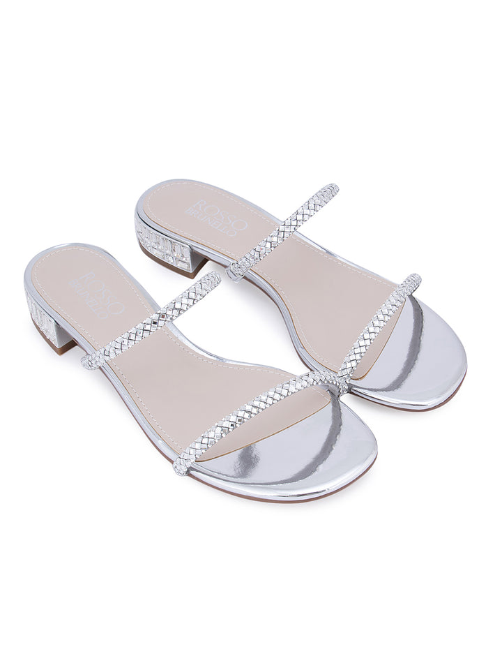 Silver Embellished Strappy Flats