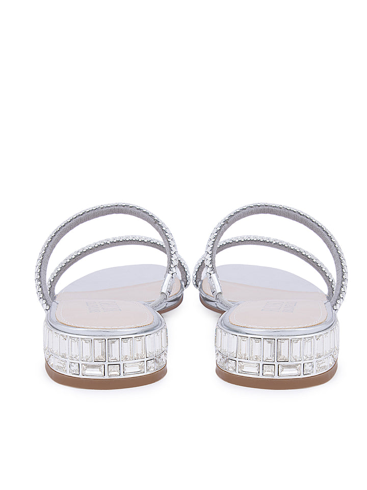 Silver Embellished Strappy Flats